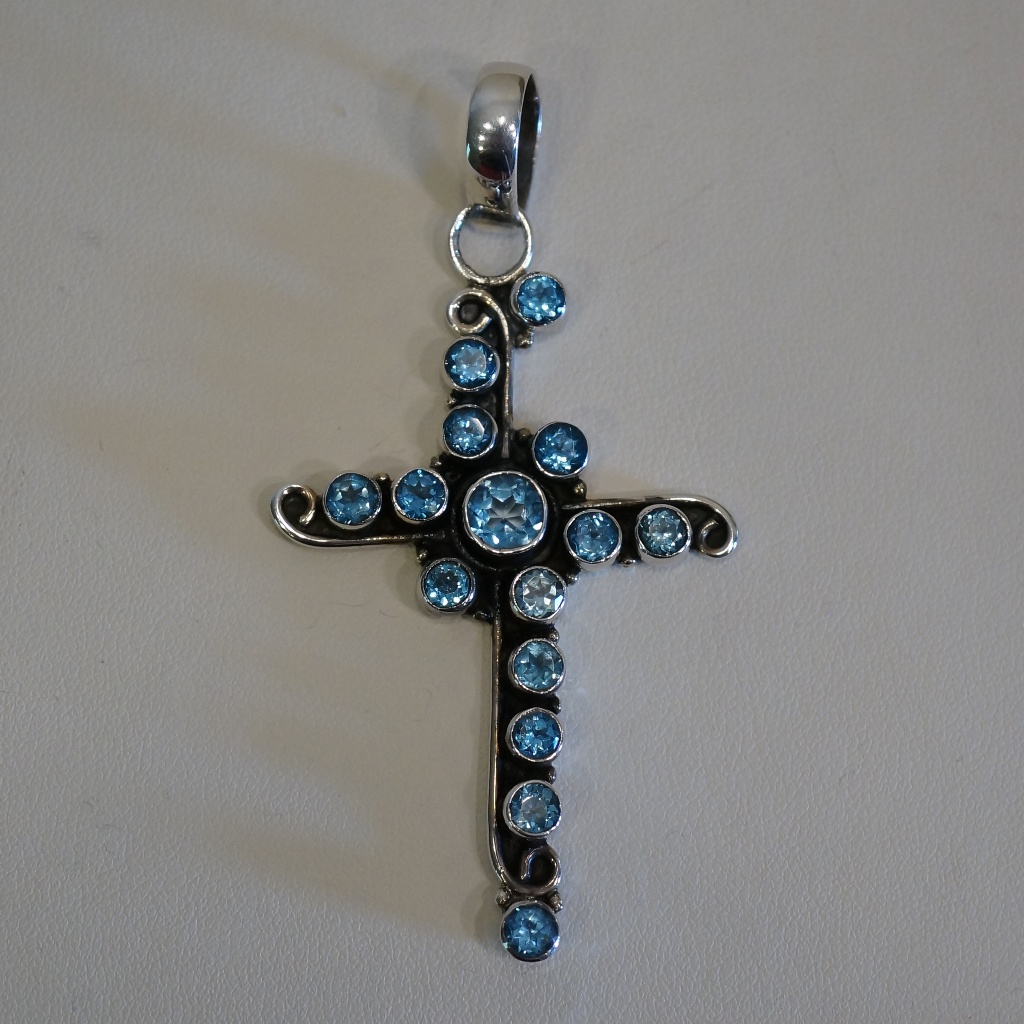 Sterling Silver (.925) Genuine Blue Topaz Cross